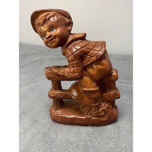 Vintage Faux Wood Wee Willie Winkie Boy Figurine Nursey Rhyme 1960s
